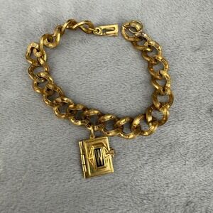 Vintage Locket Bracelet WWII Gold Tone "Prom "W" '42" Brantel NYC READ